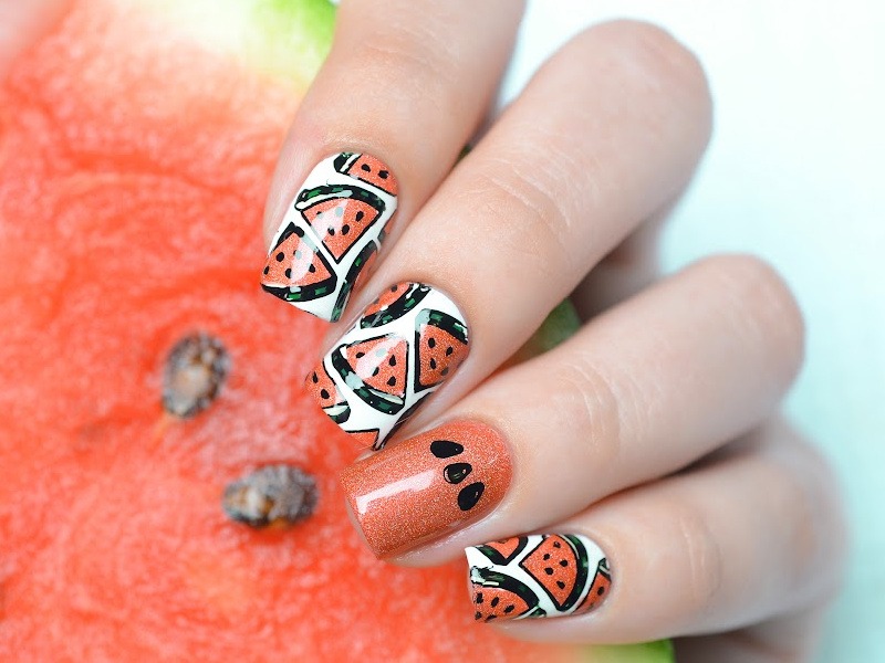 watermelon spring nail idea